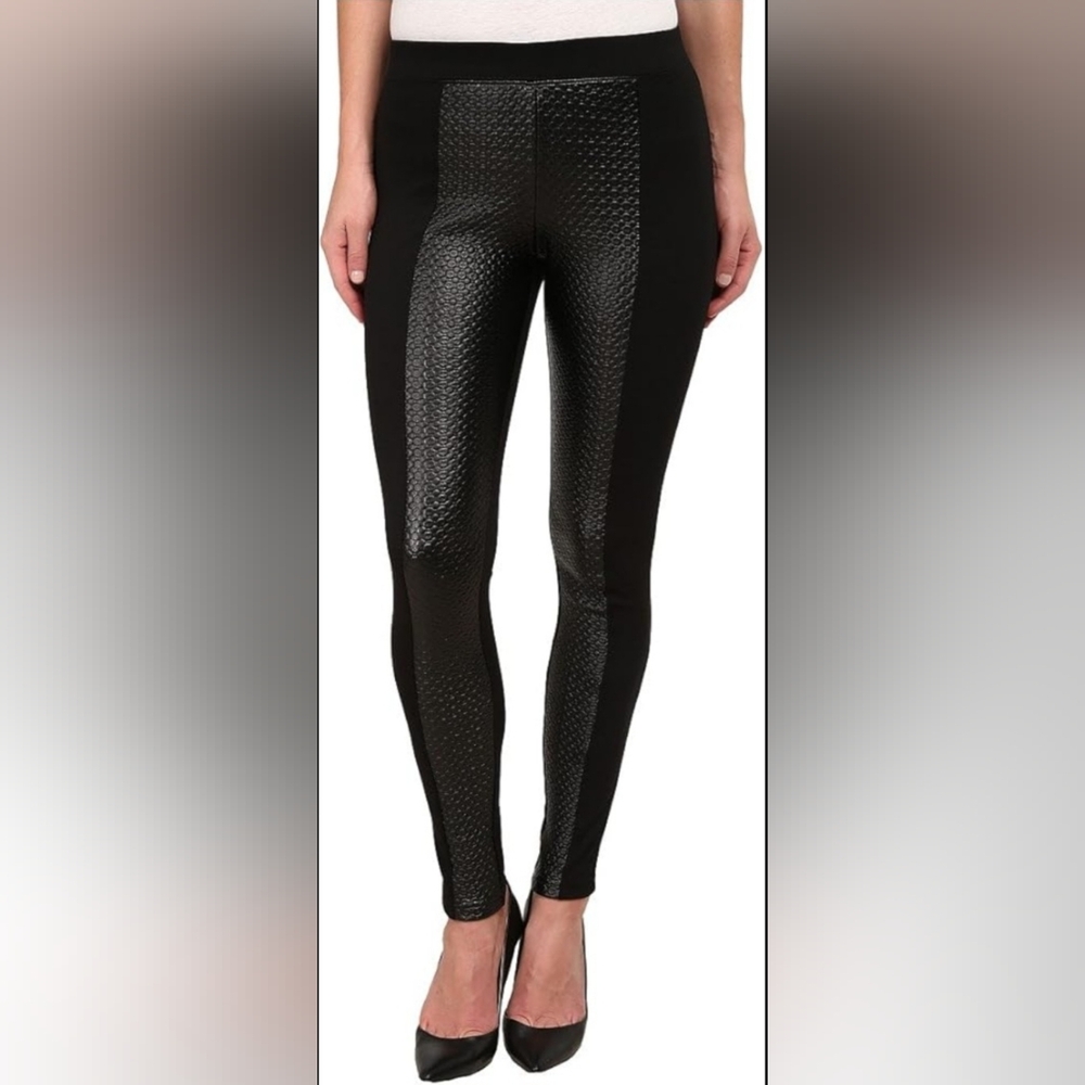 HUE Textured Leatherette PonteLeggings Black